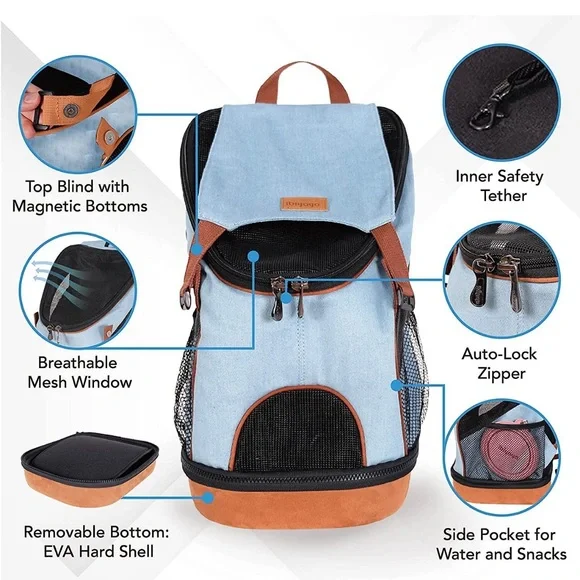 Ibiyaya New Denim Fun LightweightPet Backpack Cat & Dog Carrier, Denim, Small